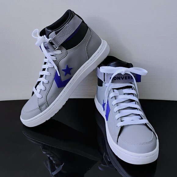 Converse Men Pro Blaze V2 Sport Luxe Faux Leather Sneaker in Classic Grey/Black - Picture 12 of 14